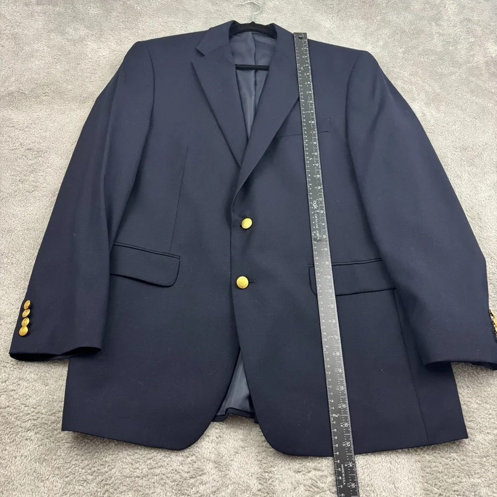 Chaps 100% Wool Gold Button Blazer Mens 42L Navy Blue Single Breast Preppy Yacht